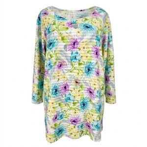 NEW Allison Daley Woman 3X Floral Tunic Top 3/4 Sleeve Keyhole Neck Textured